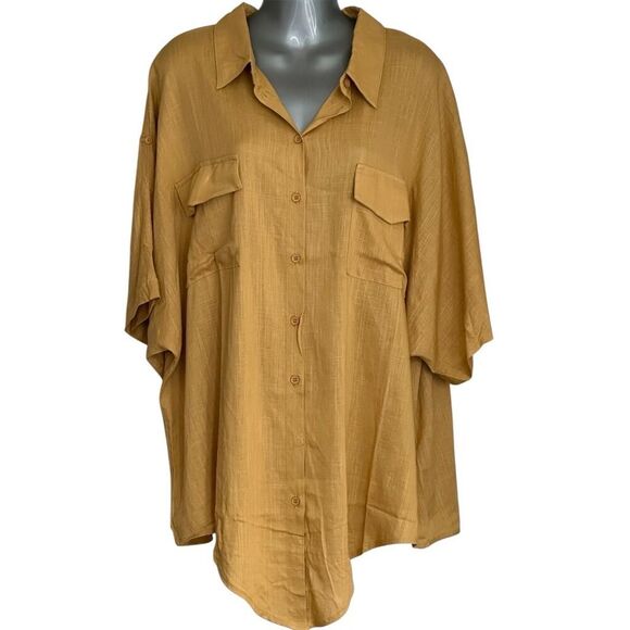 Davi & Dani Women's 3XL Gold Button-Up Shirt Short Sleeve Relaxed Fit - Picture 2 of 7